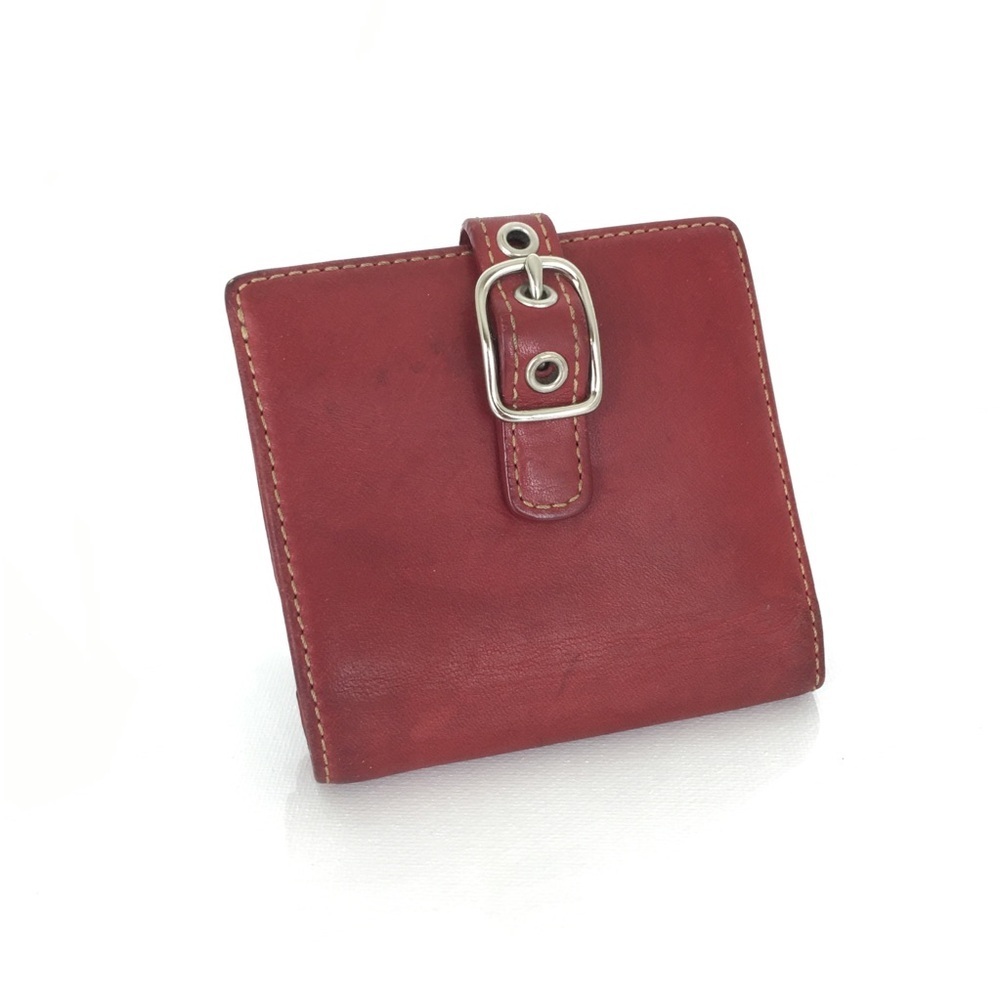 Y2K Vintage Rare Coach Zoe Legacy Buckle Bifold Wallet Red Leather Mini 4”